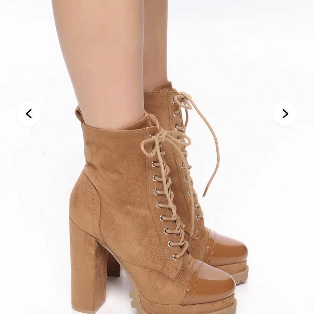 Fashion Nova Chestnut Lace-Up High Heel Boots